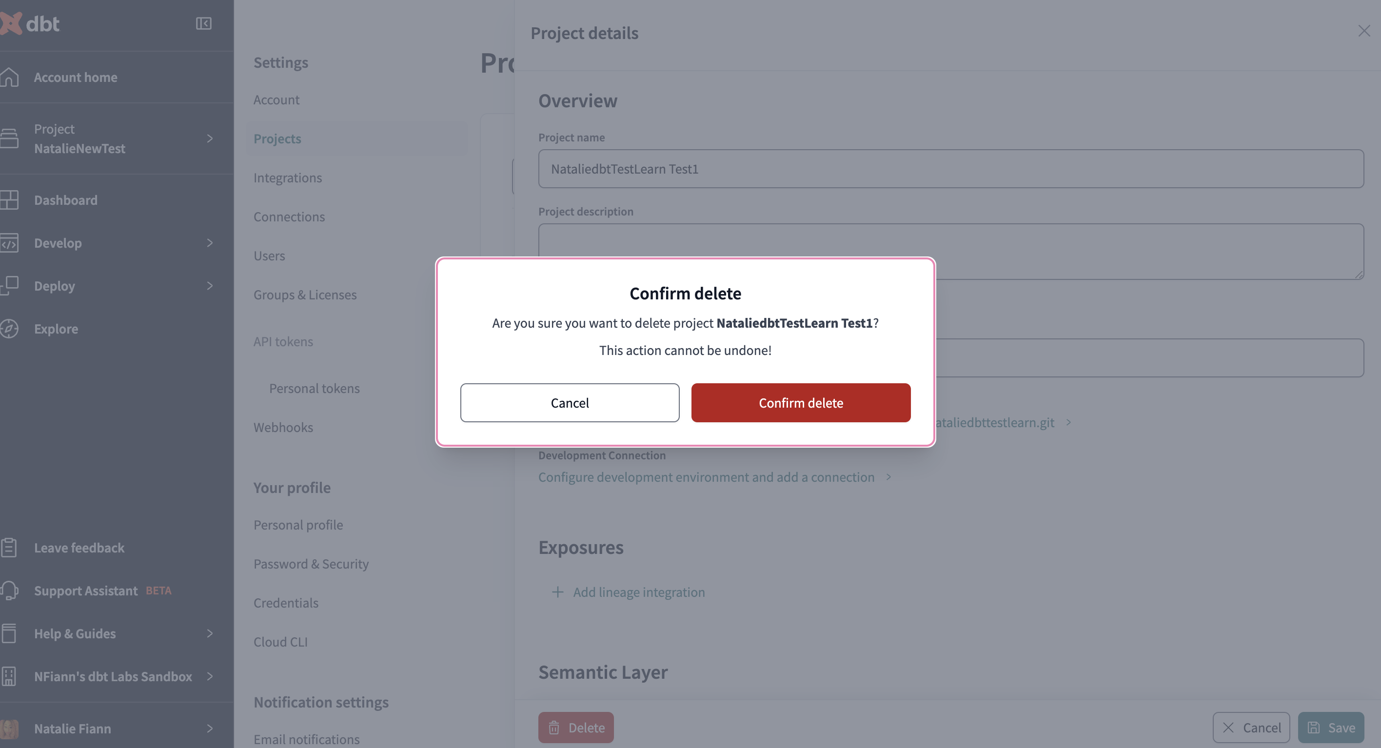 Delete projects Delete projects